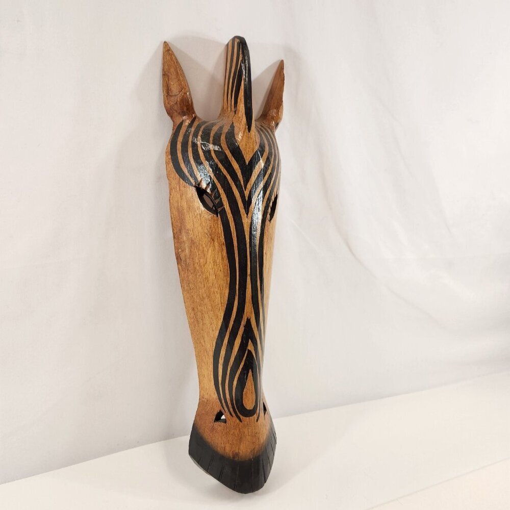 Wood Zebra Head Carving Abstract Primitive Wall Hanging Art African Animals